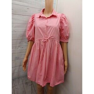 &Merci Women Pink Dress Casual Sz M Ballon Sleeve Belted